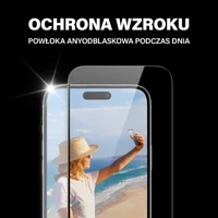 PanzerGlass Apsauginis stiklas su itin plačiu tinkančiu dizainu ir mėlynos šviesos filtru su pozicionieriumi, skirtas iPhone 15 Plus