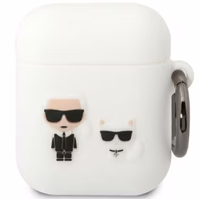 Karl Lagerfeld KLACA2SILKCW AirPods 1/2 dėklas baltas/baltas Silikoninis Karl & Choupette