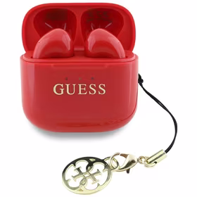 Belaidės ausinės TWS Guess Effect Printed Classic Logo & Charm raudonos spalvos