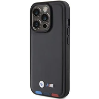 BMW BMHCP15L22PTDK dėklas telefonui iPhone 15 Pro 6.1" juodas/juodas odinis su trispalve emblema