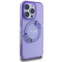 Guess IML Flowers Wreath Magnētinis dėklas iPhone 16 Pro - violetinis