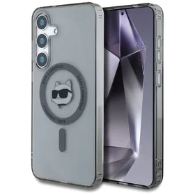 Karl Lagerfeld Mygtukas Choupette Galva Spausdintas Logotipas Magnetinis Samsung Galaxy S25 dėklas juoda