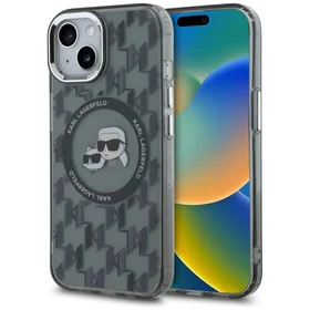 Karl Lagerfeld IML Monograma Karl & Choupette Head Magnetinis iPhone 15 dėklas - juodas