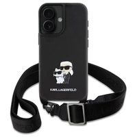 Karl Lagerfeld Saffiano Karl&Choupette Metal Pin CBDY dirželis iPhone 16 dėklas – juodas