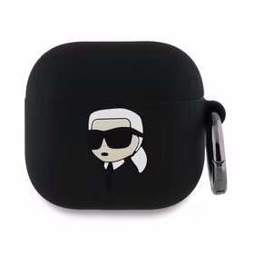 Karl Lagerfeld silikoninis Karl galvos 3D dėklas AirPods 4 - juoda