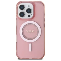 Guess IML Rhinestones Magnetinis dėklas telefonui iPhone 16 Pro Max - rožinis