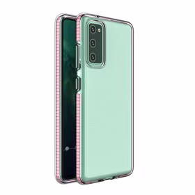 Dėklas telefonui Spring Case – skaidrus TPU gelio dėklas su spalvingu rėmeliu, skirtas Samsung Galaxy A02s EU – šviesiai rožinis