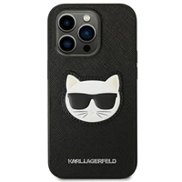 Karl Lagerfeld Saffiano Choupette Head Patch dėklas telefonui iPhone 14 Pro Max - juodas