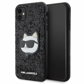 Karl Lagerfeld KLHCN61G2CPK iPhone 11 / Xr 6.1" juodas kietas dėklas Blizgučiai Choupette Emblema