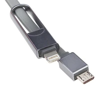 REMAX automobilinis įkroviklis RCC-103 Finchy - USB - 3,4A su Lightning + MicroUSB kabeliu sidabrinis