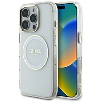 Guess IML Metal Colored Circle Classic Logo Magnetinis dėklas telefonui iPhone 16 Pro - baltas