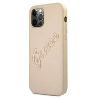 Guess GUHCP12LRSAVSLG iPhone 12 Pro Max 6.7 kietasis dėklas Saffiano Vintage Script auksinis