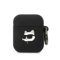 Karl Lagerfeld KLA2RUNCHK AirPods 1/2 dėklas juodas/juodas silikoninis Choupette galva 3D