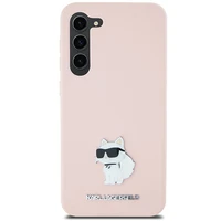 Karl Lagerfeld silikoninis Choupette metalinis smeigtukas dėklas telefonui Samsung Galaxy S23 - rožinis