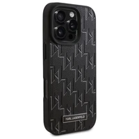 Karl Lagerfeld Odinis Monogram Metal Logo Magnetinis dėklas telefonui iPhone 16 Pro Max - juodas