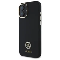 Guess Silikoninis Logo Strass 4G dėklas iPhone 16 - juodas