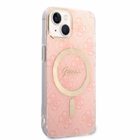 Rinkinys Guess GUBPP14MH4EACSP dėklas + įkroviklis iPhone 14 Plus 6.7" rožinis/rožinis kietas dėklas 4G Print Magnetinis