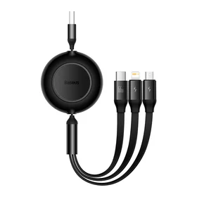 Baseus kabelis Bright Mirror 2 3w1 USB - micro USB + Lightning + USB-C 1,1m 66W juodas ištraukiamas