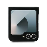 DKNY Dėklas telefonui Samsung Galaxy Z Flip6 odinis metalinis su Stack Logo - juodas