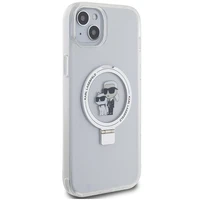 Karl Lagerfeld KLHMP15MHMRSKCH iPhone 15 Plus / 14 Plus 6.7" baltas/baltas kietas dėklas Žiedas stovas Karl&Choupette MagSafe
