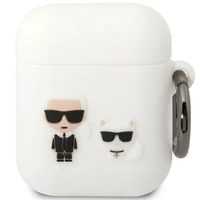 Karl Lagerfeld KLACA2SILKCW AirPods 1/2 dėklas baltas/baltas Silikoninis Karl & Choupette