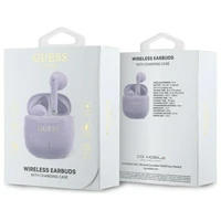 Guess Bluetooth ausinės GUTWSJ14ESGU TWS + įkrovimo stotelė violetinės/violetinės spausdintas klasikinis logotipas
