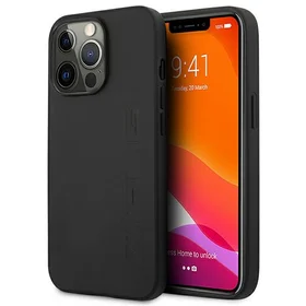 AMG AMHCP14LDOLBK iPhone 14 Pro 6.1 "juodas kietas dėklas Odinis Karštai spaustas