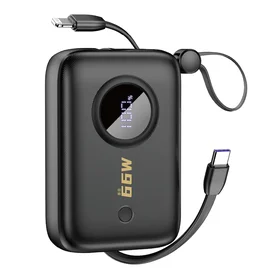 Išorinė baterija Dudao K14 10000mAh su USB-C / Lightning laidais (juoda)