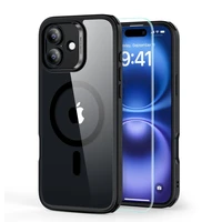 ESR Classic Hybrid Halolock MagSafe komplektas su apsauginiu stiklu iPhone 16 - skaidrus su juodu rėmeliu