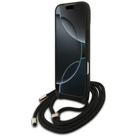 Guess 4G didelio logotipo virvelės kryžminis dėklas iPhone 17 Pro Max - juodas