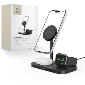 Tech-Protect QI15W-A22 MagSafe indukcinis įkroviklis su 3in1 MagSafe stovu išmaniajam telefonui / Apple Watch / AirPods - juodas