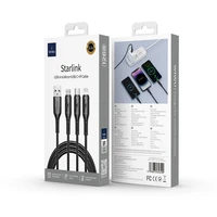 WiWU - Starlink serijos duomenų kabelis Wi-045E 3in1 USB A į USB C, Micro USB, Lightning 3,1A 1m - juodas