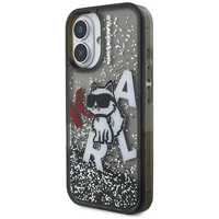 Karl Lagerfeld Liquid Glitter Choupette Logo iPhone 16 deklas - juodas
