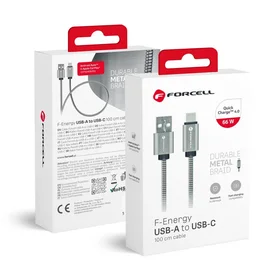 FORCELL F-ENERGY Metal C234 kabelis USB-A į Type-C QC3.0 66W 1 m sidabrinis