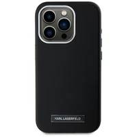 Karl Lagerfeld FW Metal Plate Magnetinis iPhone 15 Pro dėklas - juodas