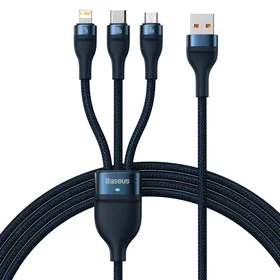 Baseus kabelis 3in1 Flash II USB - Lightning + USB-C + microUSB 1,2 m 3,5A mėlynas