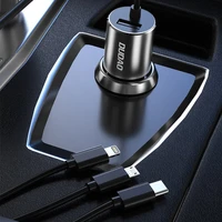 Dudao 3in1 USB automobilių įkroviklis 3,4 A su įmontuotu kabeliu Lightning / USB Type C / micro USB - juodas (m)