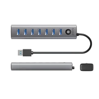 "Orico CL7U-U3" šakotuvas 7x USB-A 3.0 + USB-C 5V/3A 1 m - pilkos spalvos