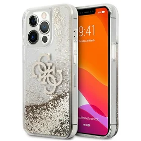 Guess 4G Big Liquid Glitter dėklas telefonui iPhone 13 Pro Max 6.7" - auksinis