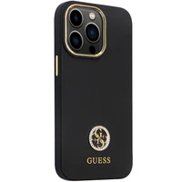 Guess GUHCP13LM4DGPK dėklas telefonui iPhone 13 Pro / 13 – juodas Silikoninis Logo Strass 4G