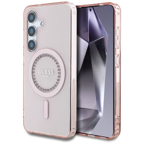 Guess Krištolai Spausdintas Klasikinis Logotipas Magnetinis Samsung Galaxy S25 Dėklas rožinė