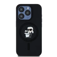 Karl Lagerfeld silikoninis Karl&Choupette magnetinis dėklas telefonui iPhone 15 Pro - juodas