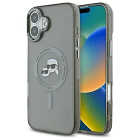Karl Lagerfeld IML Metal Karl&Choupette Head magnetinis dėklas telefonui iPhone 16 - juodas