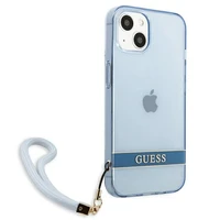 Guess GUHCP13SHTSGSB iPhone 13 mini 5.4 dėklas telefonui, mėlynas, kietas, pusiau permatomas su dirželiu