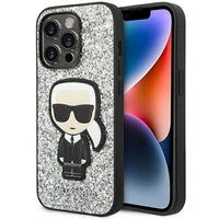 Karl Lagerfeld KLHCP14LGFKPG iPhone 14 Pro 6.1 kietasis dėklas sidabrinis blizgios dalelės Ikonik