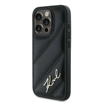 Karl Lagerfeld Diagonal Quilted Script dėklas telefonui iPhone 15 Pro - juodas