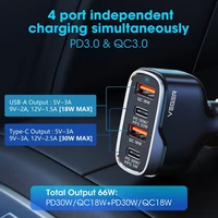 VEGER automobilinis įkroviklis 2 x USB A + 2 x Type C PD QC 3A 66W CC53-2A2C juodas