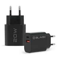 Blavec sieninis įkroviklis BC-2 - USB + Type C - QC 3.0 PD 20W su Type C į Type C kabeliu (TCBC2-UCB20+CC) juodas