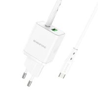 Įkroviklis Borofone BN7 20W USB-C/USB-A + USB-C to USB-C cable 1.0m baltas