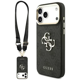 GUESS dėklas telefonui IPHONE 17 Pro Max (PU W/ Big 4G Classic & Big Strap Metal Buttons) juodas